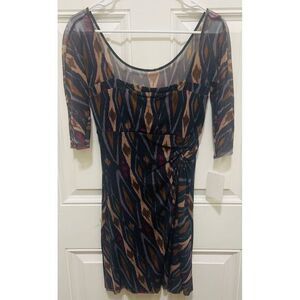 NWT Weston Wear‎ Abstract Print Mesh Overlay 3/4 Sleeve Fitted Dress Size S